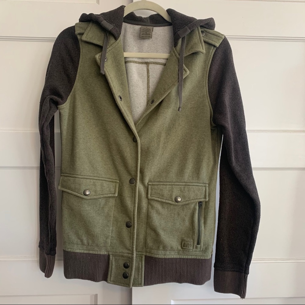 REI Button Down Hooded Sweater Jacket